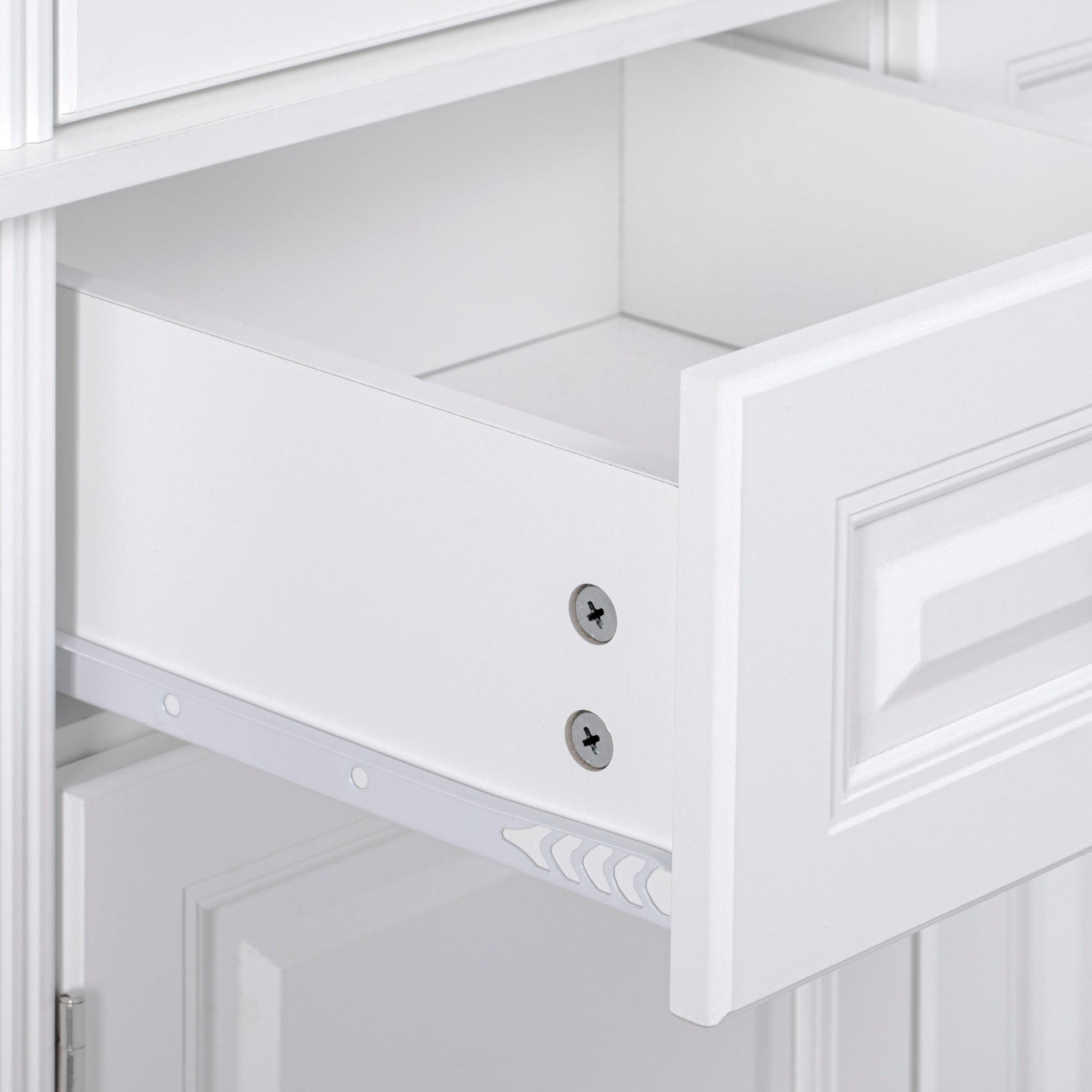K&K 71" Tall Kitchen Pantry Cabinet with 3 Pull Out Cabinet Organizers, Farmhouse Embossed Texture Storage Cabinet with 6 Door Shelves, 2 Drawers, Freestanding Cupboard for Kitchen, Dining Room White image 8