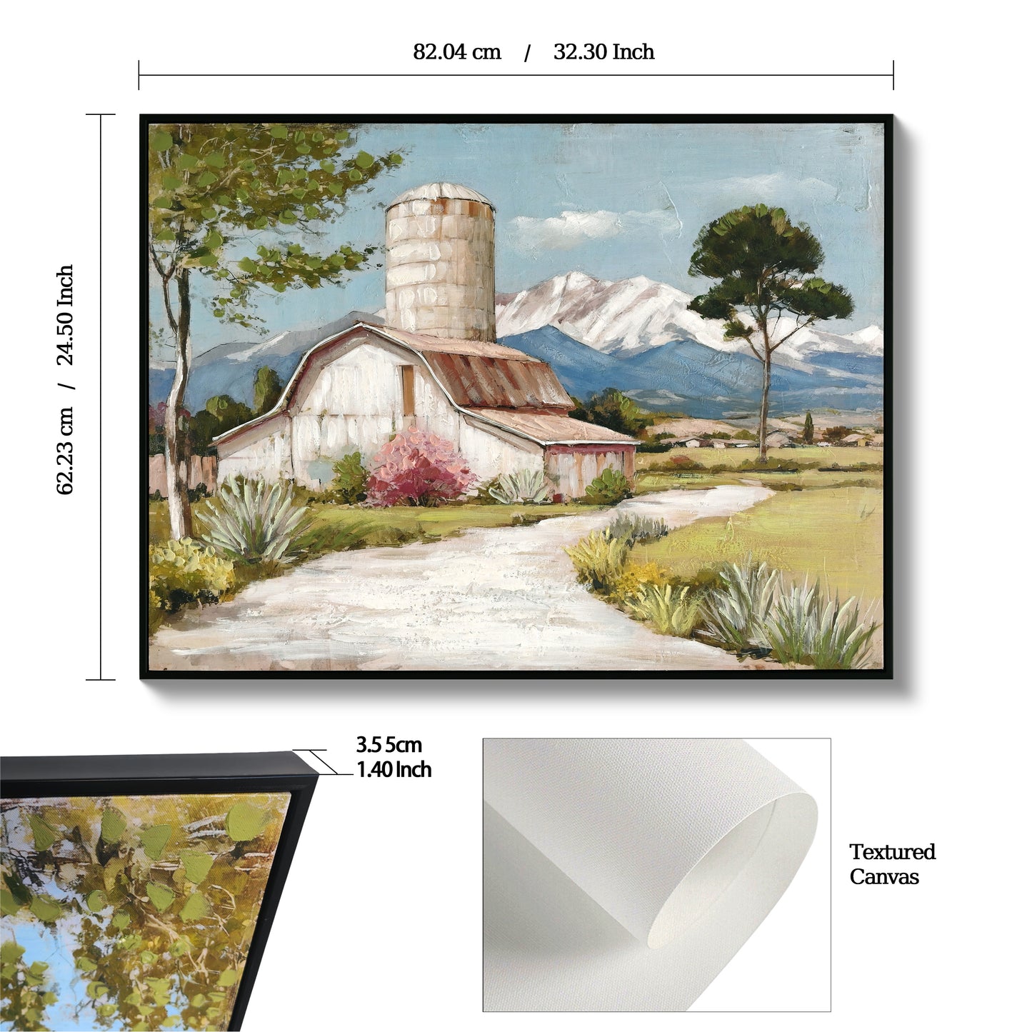 Framed Rustic Farmhouse Canvas Wall Art Beautiful Field Painting Wildflower Barn Print Nature Scenery Picture French Countryside Poster for Bathroom Bedroom Living Room Office Wall Decor 32x24in image 7