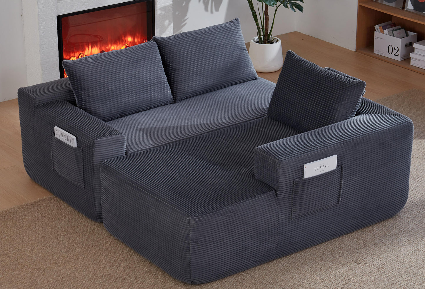 New 96.9"Compressible doubleCloud Sectional Couch with L-Shape Chaise,Modern Modular Sofa with Deep Seat,Upholstered Couches for Living Room Bedroom,No Assembly Required, Corduroy Fabric,Grey Right image 6