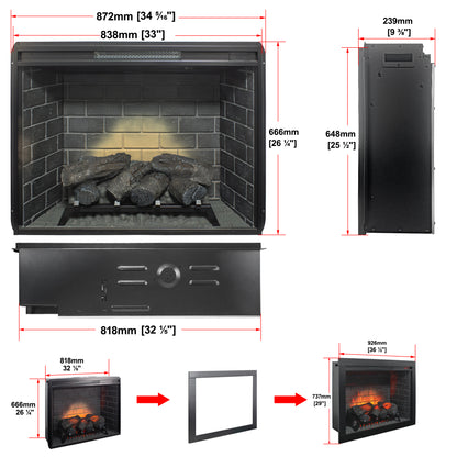 33 inch Infrared Electric Fireplace with Removable Trim kit Insert, Touch Panel Home Decor Heater image 10