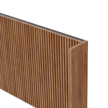 Walnut Fluted Wood Headboard, Vertical Ribbed Freestanding Bed Headboard with Adjustable Metal Brackets, Mid-Century Modern Wooden Headboard for Twin Full Queen Size Bed, Space-Sav (Brown color, Queen image 7