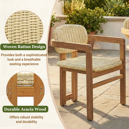 Outdoor Woven Rattan Chair Set Two Accent Chairs Stylish Outdoor Armchairs 2 Person Seating Group Ergonomic Garden Chairs for Patio, Outdoor, Teak Finish+Natural Rattan image 4
