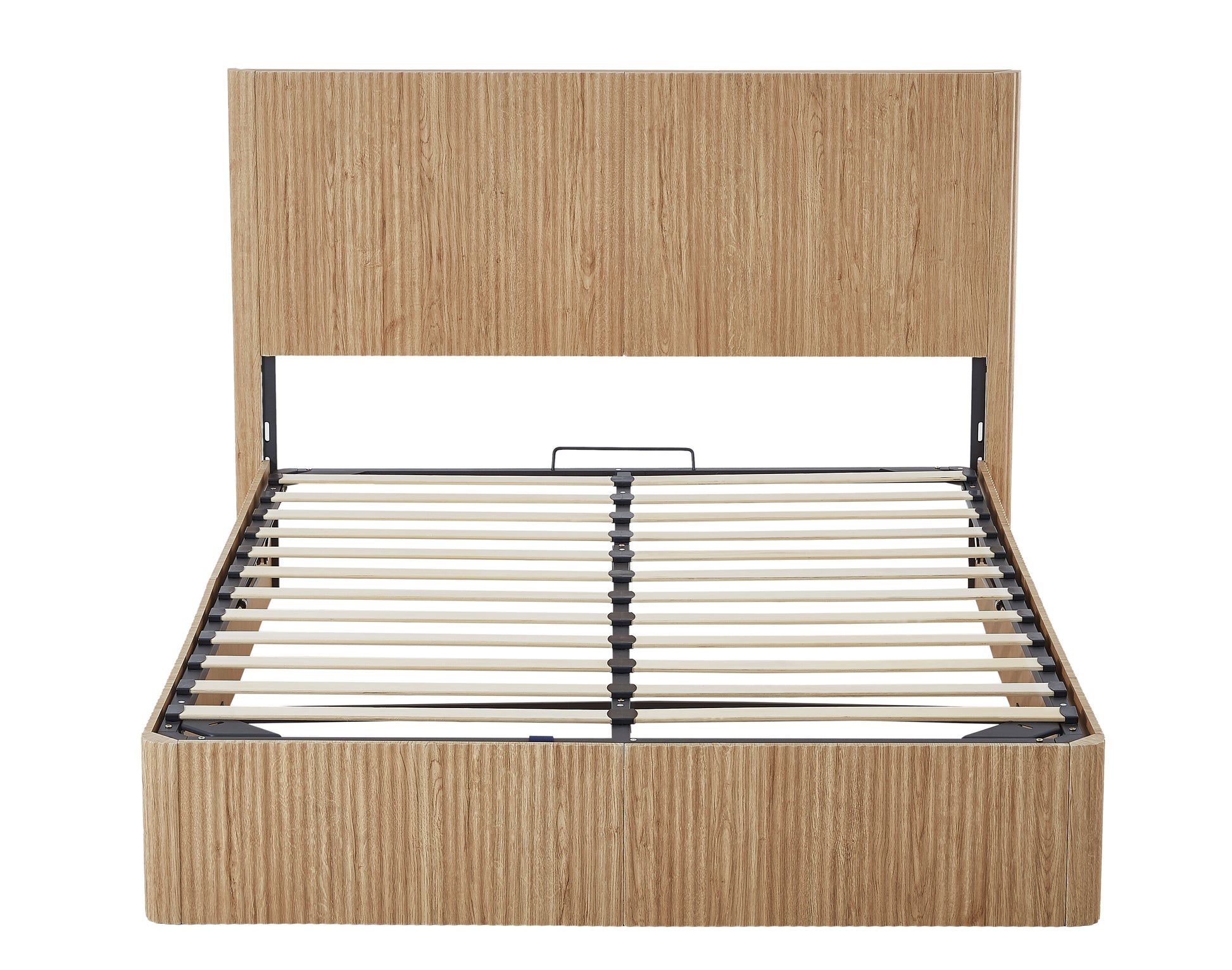 Queen Size Lift Up Storage Bed Frame, Wooden corrugated curved lines, Hydraulic Storage/No Box Spring Needed, Oak. image 5