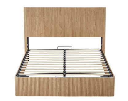 Queen Size Lift Up Storage Bed Frame, Wooden corrugated curved lines, Hydraulic Storage/No Box Spring Needed, Oak. image 5