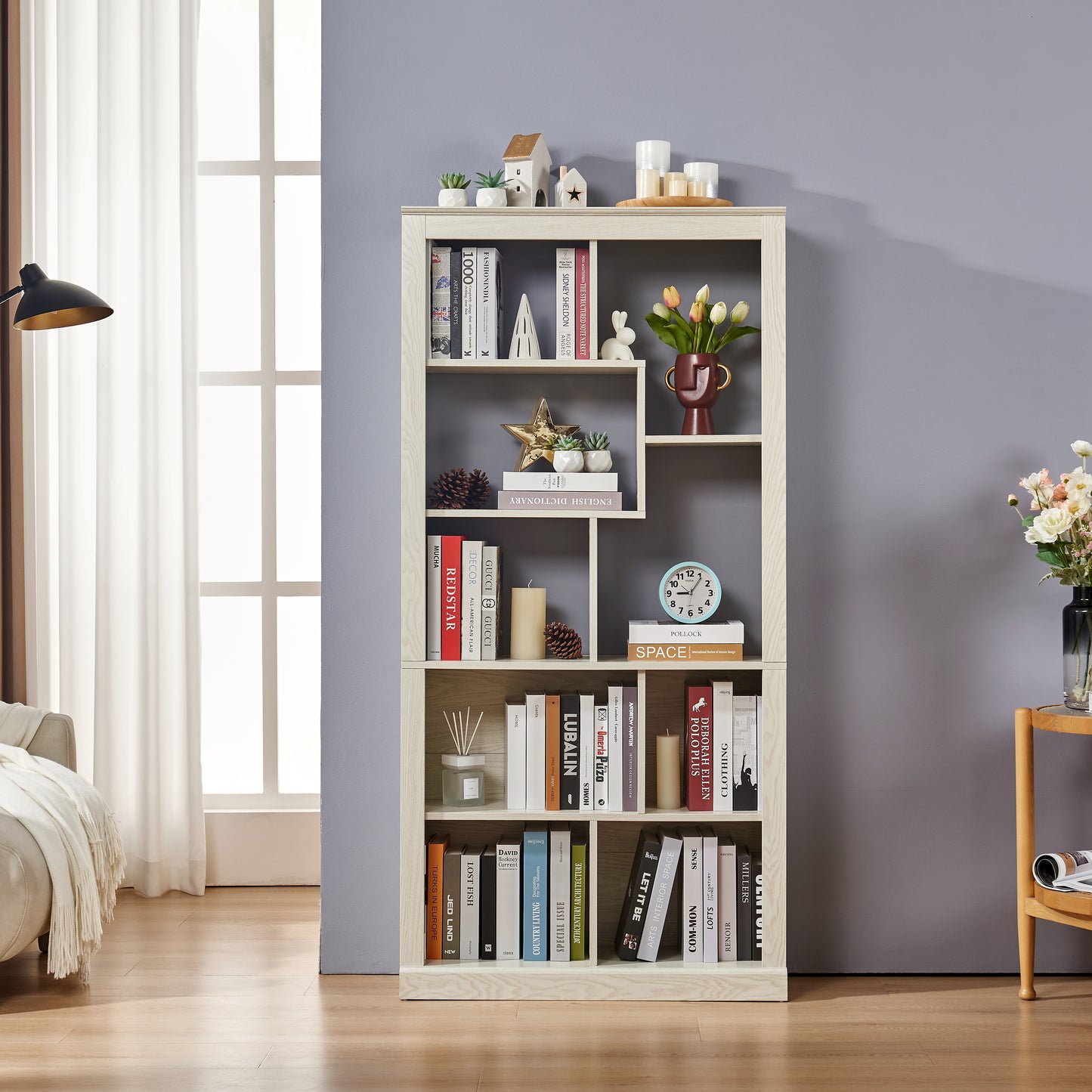 Free Combination Wood Open Bookshelf, Multi Space Display Storage Cabinet, Easy to Assemble Freestanding Bookcase with Anti-Tip Straps, Classified Storage Organizer for Living Room Bedroom Home Office image 2