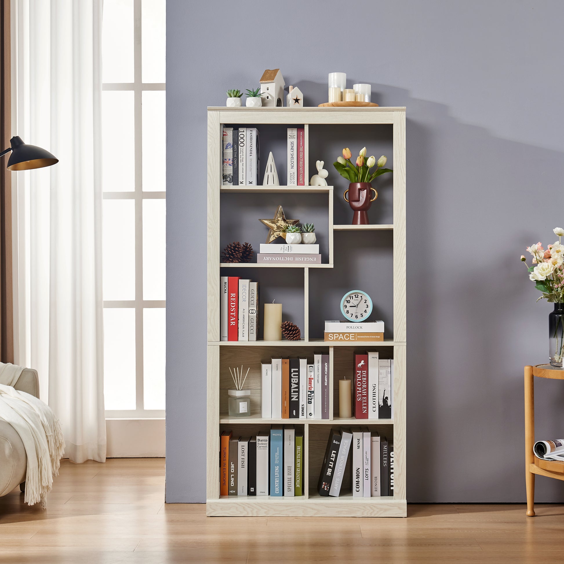 Free Combination Wood Open Bookshelf, Multi Space Display Storage Cabinet, Easy to Assemble Freestanding Bookcase with Anti-Tip Straps, Classified Storage Organizer for Living Room Bedroom Home Office image 2
