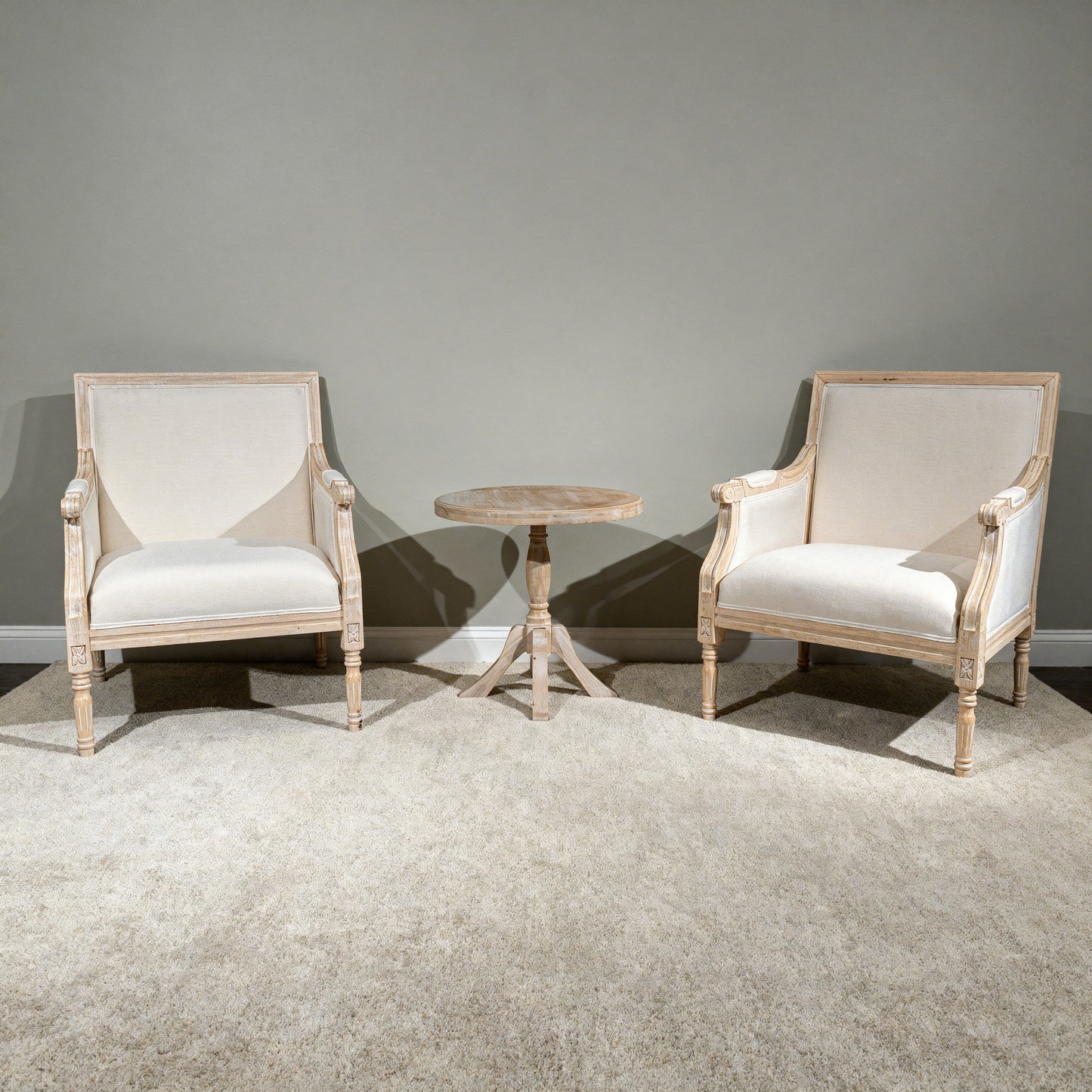 French Accent Chair Traditional Wood Frame Linen Upholstery Distressed Finish Home Decor, Single image 3