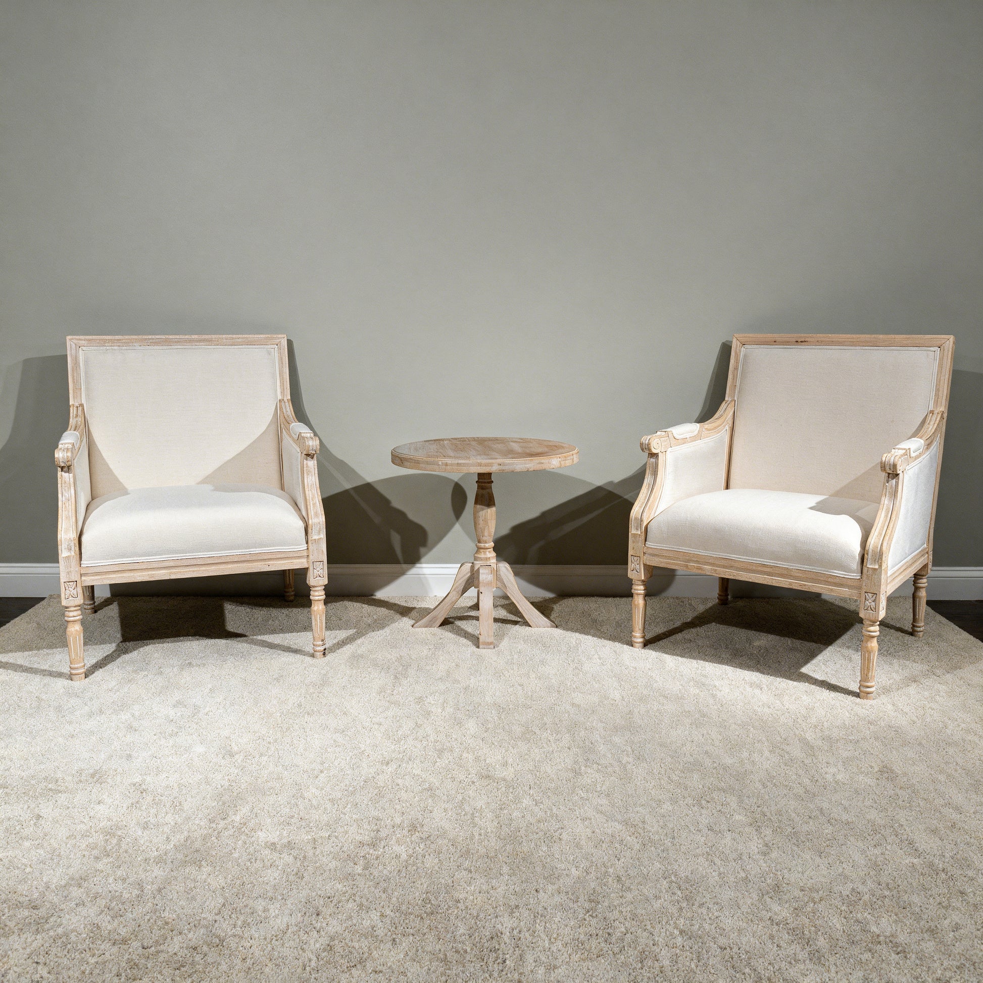French Accent Chair Traditional Wood Frame Linen Upholstery Distressed Finish Home Decor, Single image 3