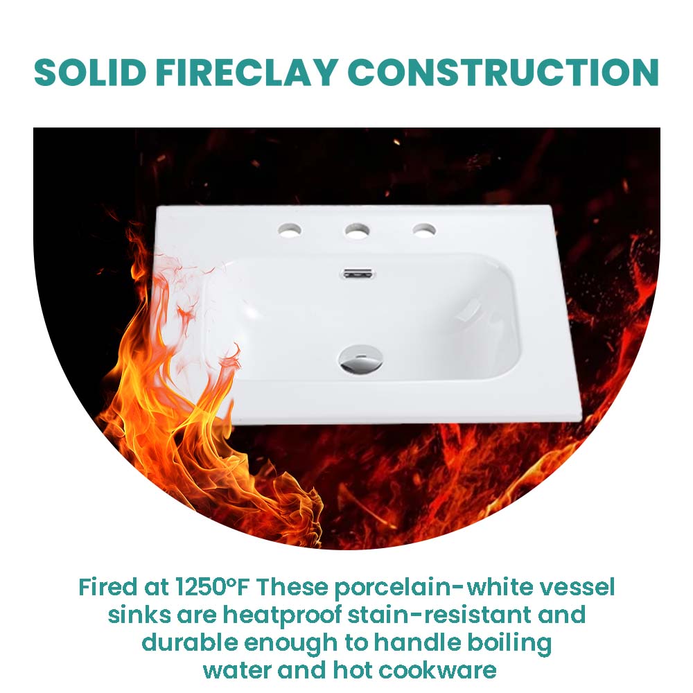 BB0924Y331, Integrated white ceramic basin with three predrilled faucet holes, drain assembly NOT included image 5