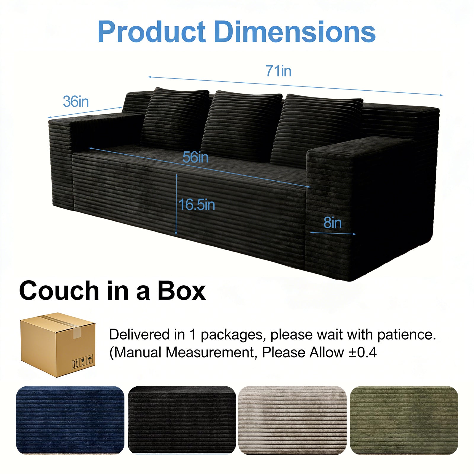 71" 3Setaser Sofa,Corduroy Fabric,Deep Seat Couches,Comfy Loveseat Sofa,No Assembly,1pcs for Living room, Bedroom,Conference room,Apartment image 4