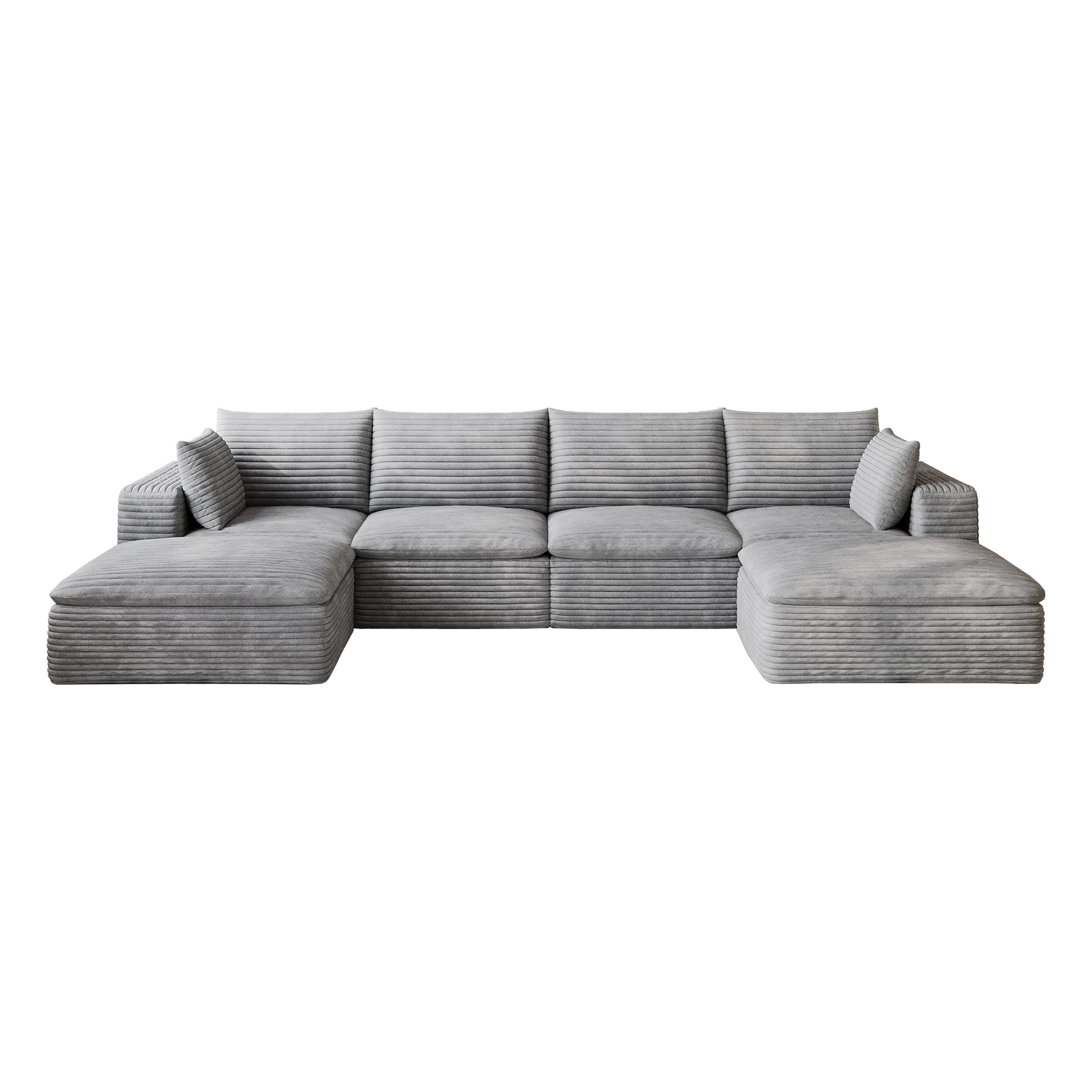 134" Cloud Sofa,Corduroy Fabric,Deep Seat Couches,Double-layer design,Removable Cushion,No Assembly, DIY Combination for Living room, Bedroom,Conference room,Apartment,Grey image 8