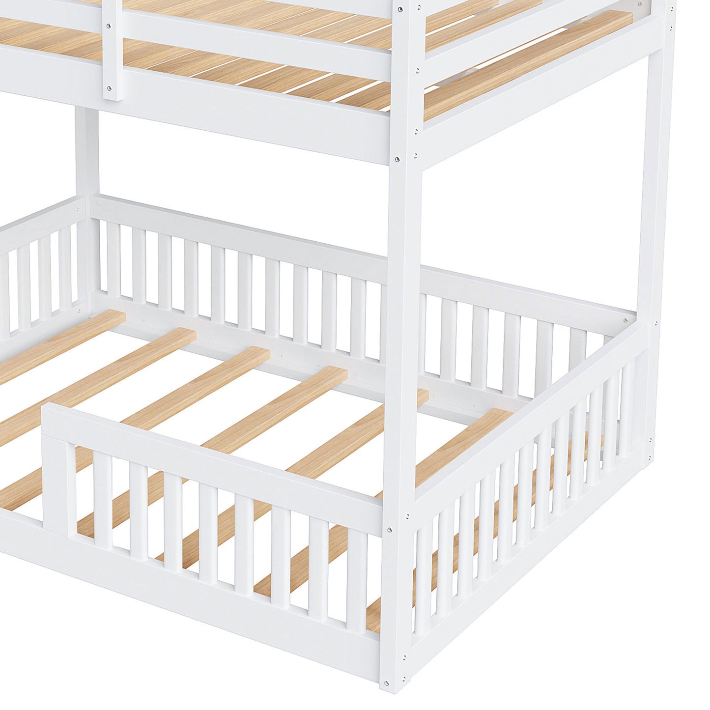 Full over Full Wood Bunk Bed with Ladder and Guardrails, White image 11