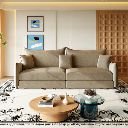 81.9" King Pull Out Sofa Bed,3-in-1 Convertible Sofa Bed with 3 Pillows & Golden Accent Detail Design, Modern Velvet 3-Seater Couch,for Small Space,Living Room,Apartment,Camel image 6
