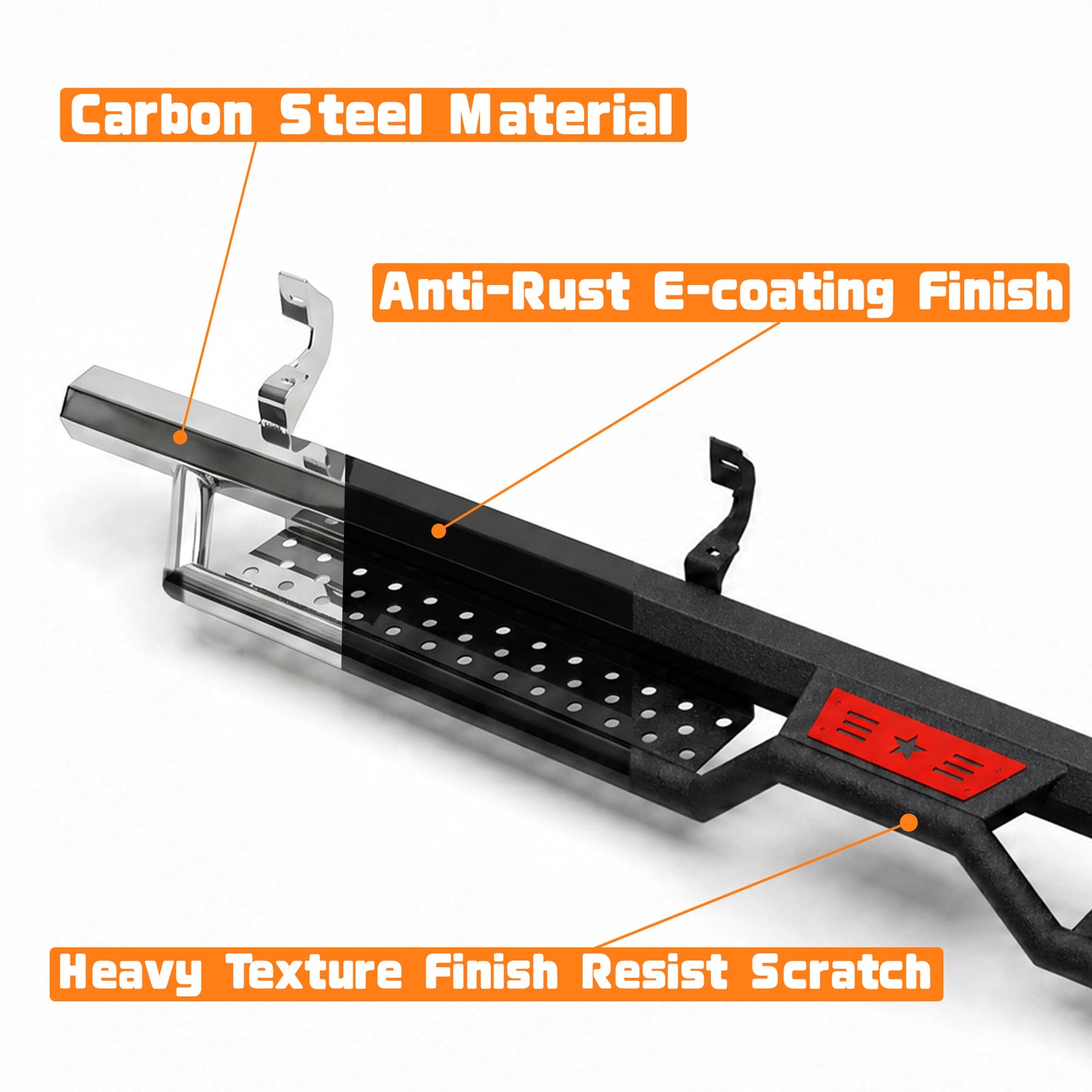 6" Running Boards For 2019-2026 Chevy Silverado 1500 Crew Cab, 2020-2026 Silverado/Sierra 2500HD 3500HD Crew Cab, Two Stairs Design Nerf Bars Step Bars Hexagonal style image 5