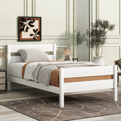Twin Bed with Headboard and Footboard,Rubber Wood Bed,White image 8