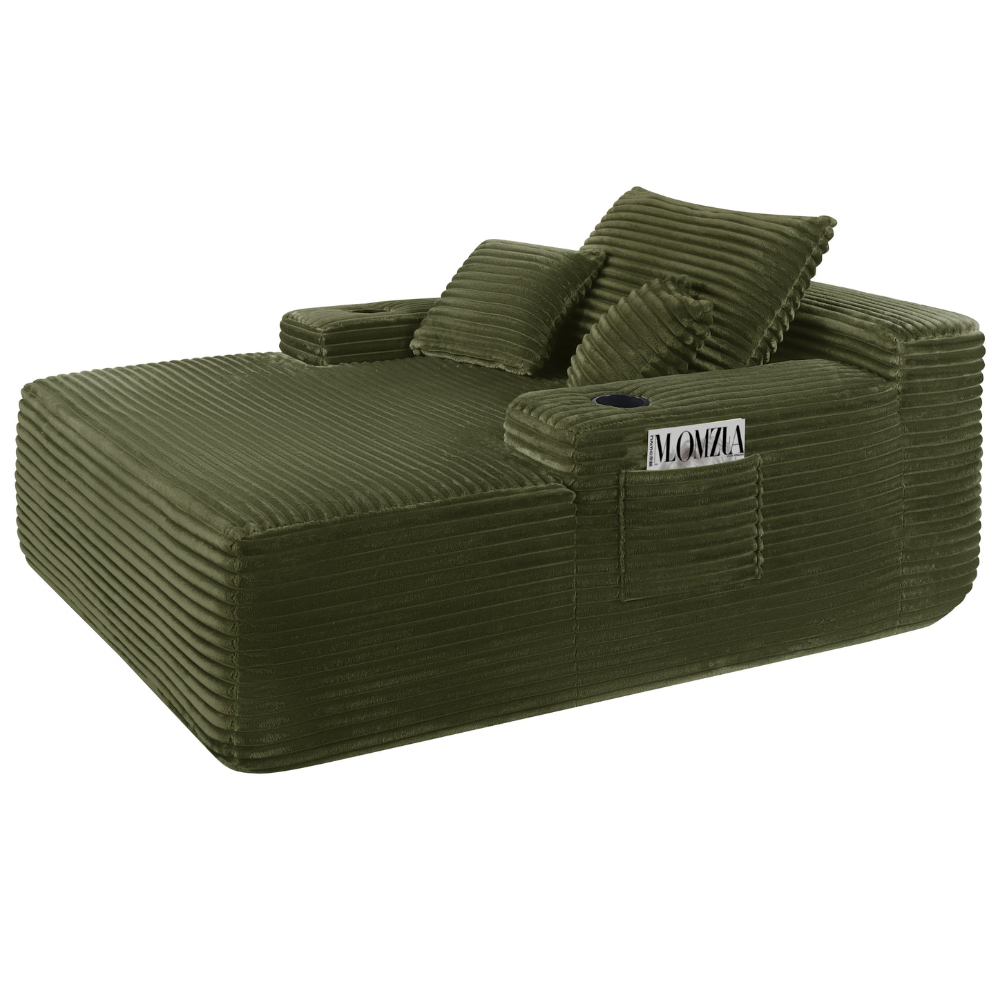 NEW Convertible Chaise Lounge Chair Plush with Wide Armrest & Throw Pillows, Cozy Boneless Sleeper Sofa Bed Armchair, with cup holder,for Living Room, Bedroom, No Assembly Required,Plush,Green image 7