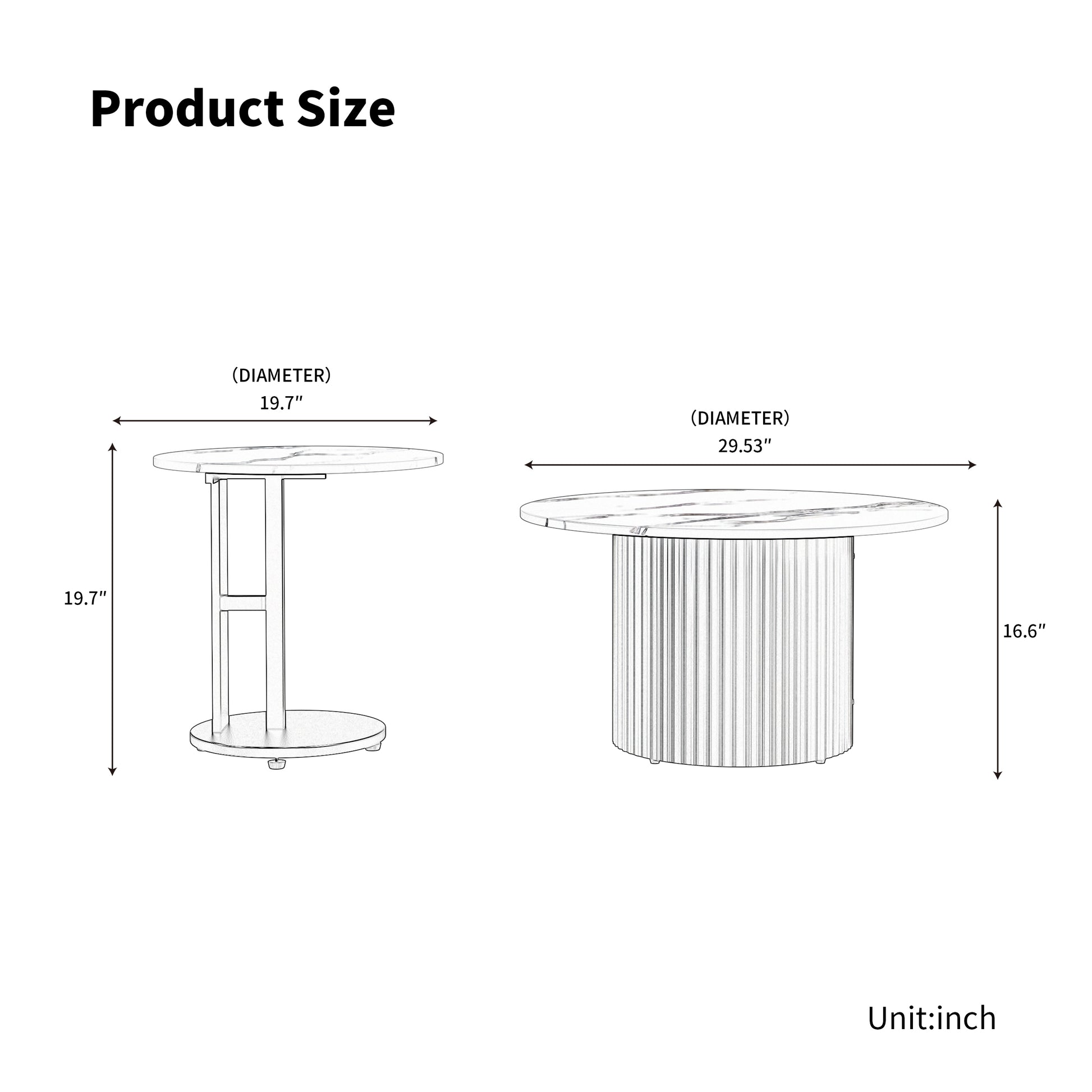 Coffee Table Set of 3, Modern Nesting Coffee Tables with Faux Marble Top and Metal Legs, Round Coffee & Side Tables with Ribbed Design for Living Room, Small Space Apartment image 5