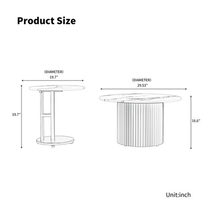 Coffee Table Set of 3, Modern Nesting Coffee Tables with Faux Marble Top and Metal Legs, Round Coffee & Side Tables with Ribbed Design for Living Room, Small Space Apartment image 5