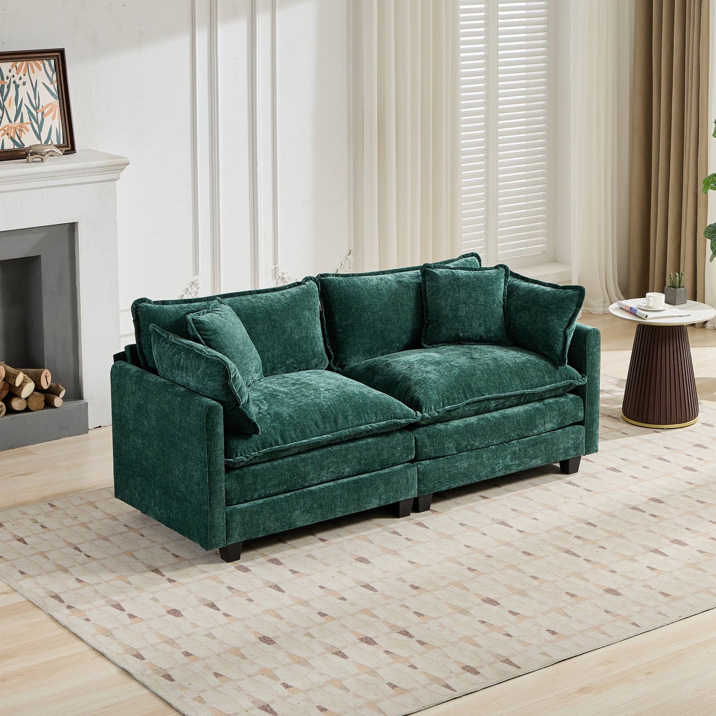 Cloud Sofa LoveSeat (Ottoman is not included), Modern Sectional Couch, for Living Room Bedroom and Apartment, Comfy Double Layer Upholstered Seat Cushion, Breathable Chenille Fabric, Green,SW5012GN image 2