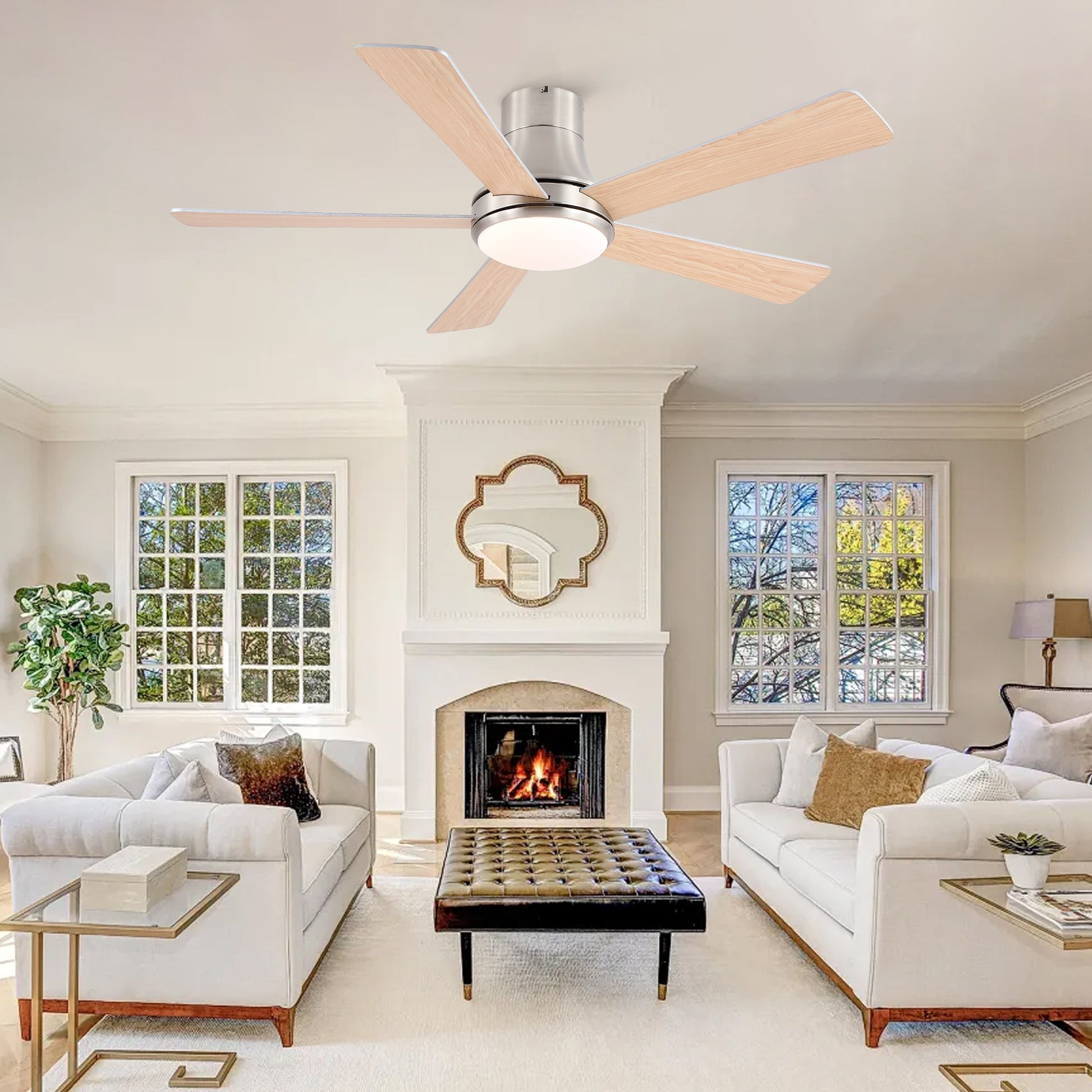 52 in. Farmhouse Brushed Nickel Integrated LED Smart Ceiling Fan with DC Remote Control for Bedroom, Living Room image 3