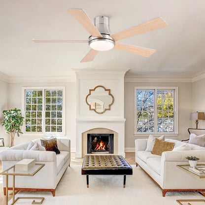 52 in. Farmhouse Brushed Nickel Integrated LED Smart Ceiling Fan with DC Remote Control for Bedroom, Living Room image 3