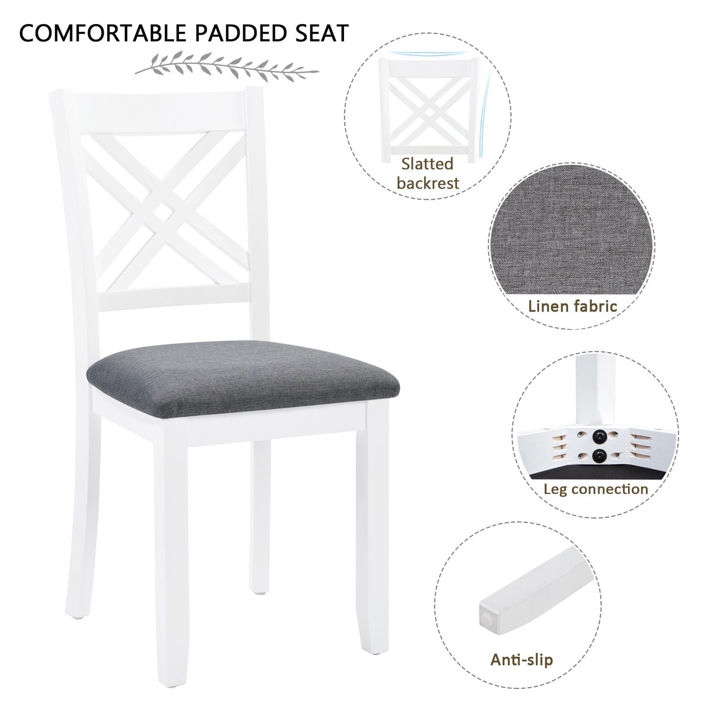 Modern 7-Piece Solid Wood Dining Set with 6 Upholstered Chairs – Grey & White Two-Tone Rectangular Table for 6, Space-Saving Kitchen & Dining Room Set, Easy Assembly image 7