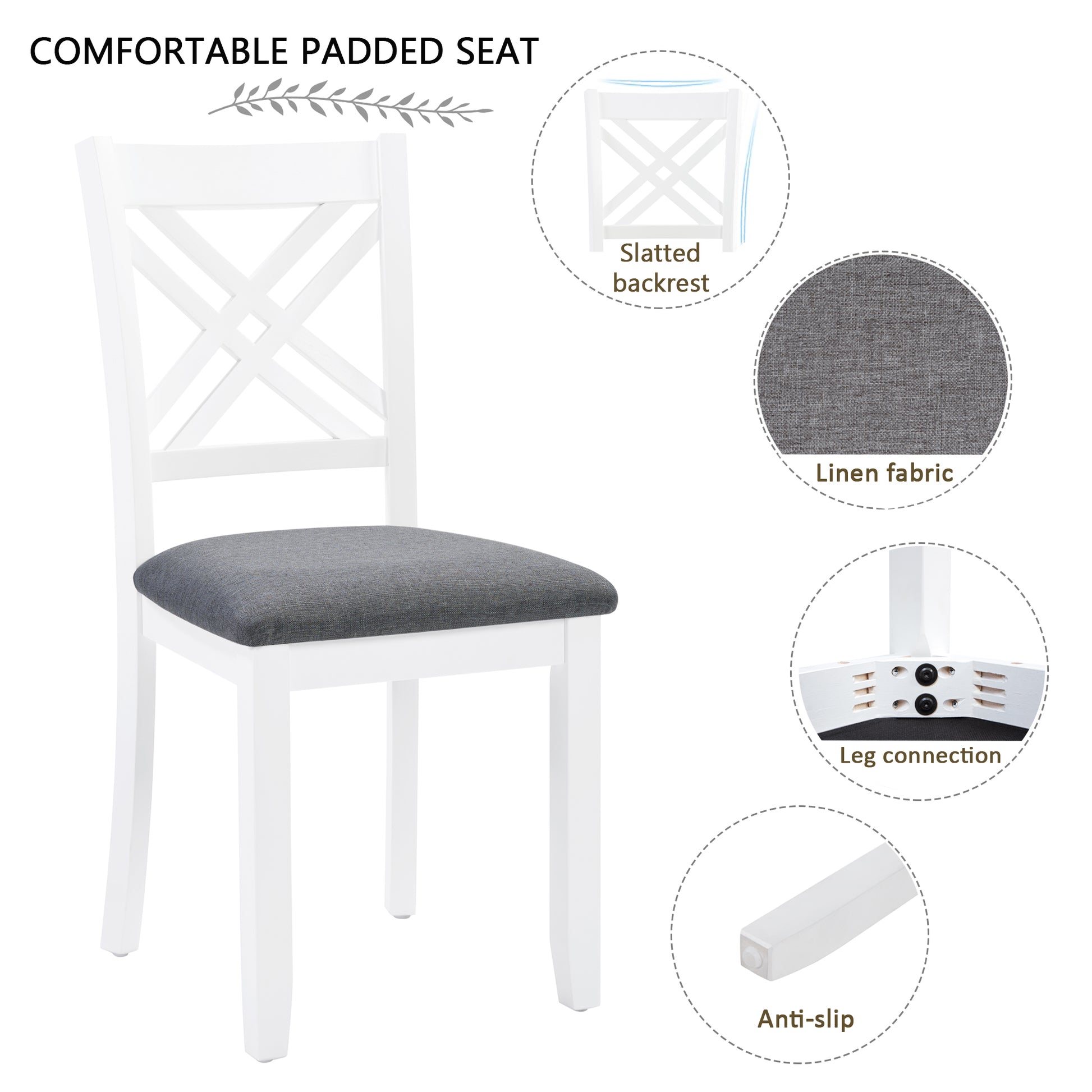 Modern 7-Piece Solid Wood Dining Set with 6 Upholstered Chairs – Grey & White Two-Tone Rectangular Table for 6, Space-Saving Kitchen & Dining Room Set, Easy Assembly image 7