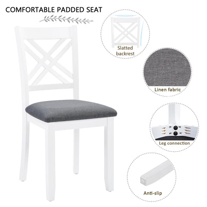 Modern 7-Piece Solid Wood Dining Set with 6 Upholstered Chairs – Grey & White Two-Tone Rectangular Table for 6, Space-Saving Kitchen & Dining Room Set, Easy Assembly image 7