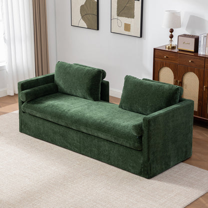 82.68" Wide Extra-large Double-seater Sofa, Chenille Upholstered, With Two Armrest Pillows And Two Backrest Pillows, Suitable For Bedrooms, Living Rooms, And Window Seating.Green image 1