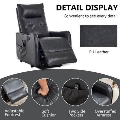 Deep Grey PU Single Motor Power Lift Recliner Chair with Massage and Heat for Elderly, Heavy Duty Motion Mechanism and One USB for Charging, Max Reclining Angle 155° image 8