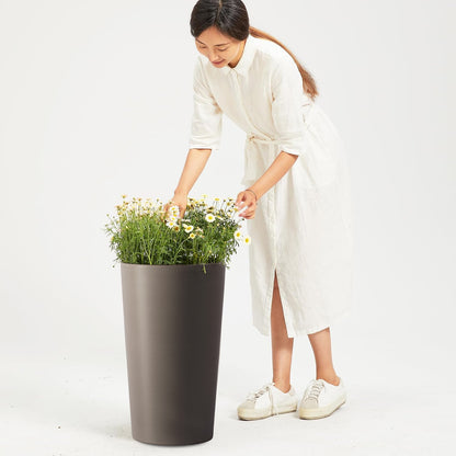 2 Pack Tall 21.7 in Planters for Outdoor Plants Modern Tall Square Planter Box Indoor Outdoor Porch Patio Flower Pot Modern Big Tapered Matte Tree Flower Pot for Garden, (Brown) image 6