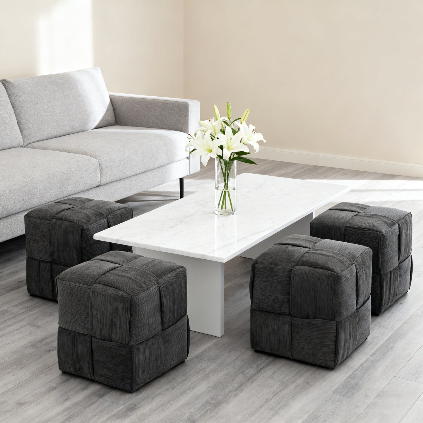 Ottoman Foot Rest Soft and Comfortable Ottoman Square Corduroy Woven Design Sofa Stool (Grey) image 6