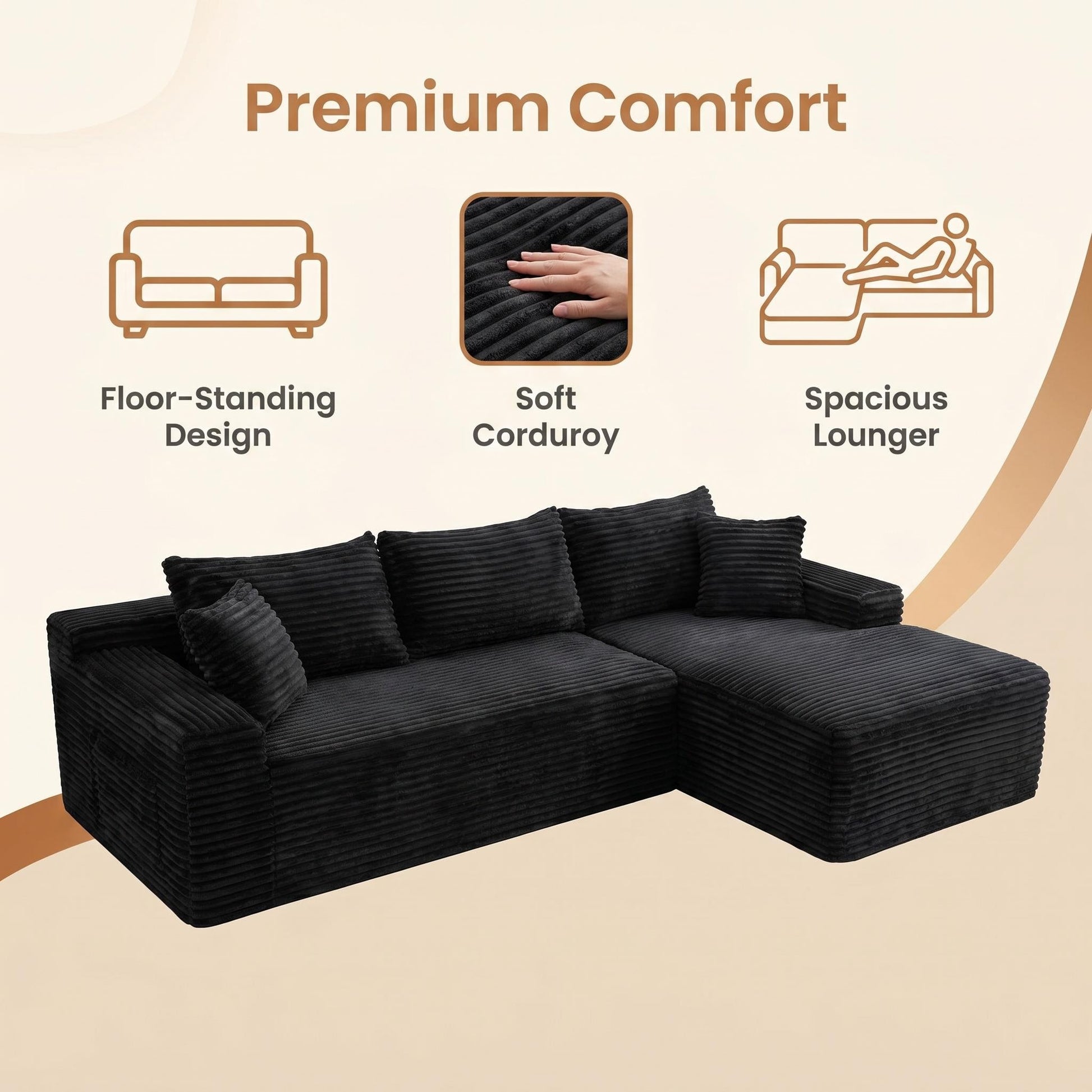 106.3" Cloud Modular Sectional Sofa Couch with L-Shape Chaise,Modern Minimalist Upholstered Couches for Living Room Bedroom,Deep Seat Corner Couch,No Assembly Required image 3