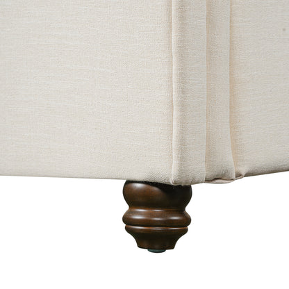Queen Size Upholstered Bed Frame With Linen Fabric, Thick Headboard And Solid Wood Legs, Beige image 10