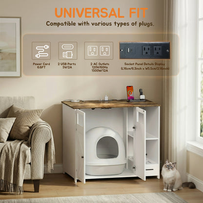 Hidden Cat Litter Box Enclosure Furniture – Large Dog-Proof Litter Box Cabinet with Power Strip, Compatible with Large Self-Cleaning Litter Boxes image 4