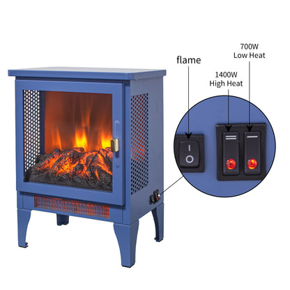 18 inch Freestanding Electric Fireplace Stove heater with 3D Flame effect,Classic Blue image 6
