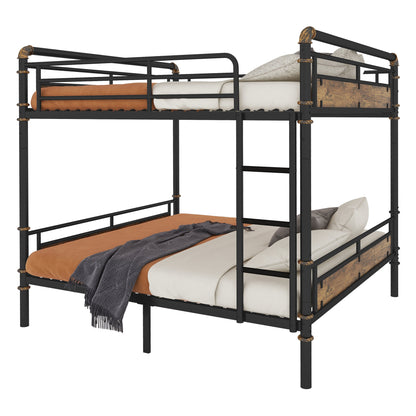 Queen over Queen Metal Bunk Bed, Industrial Detachable Bunkbeds with Safety Guard Rails for Teens, Black(Old SKU W2580S00019) image 11