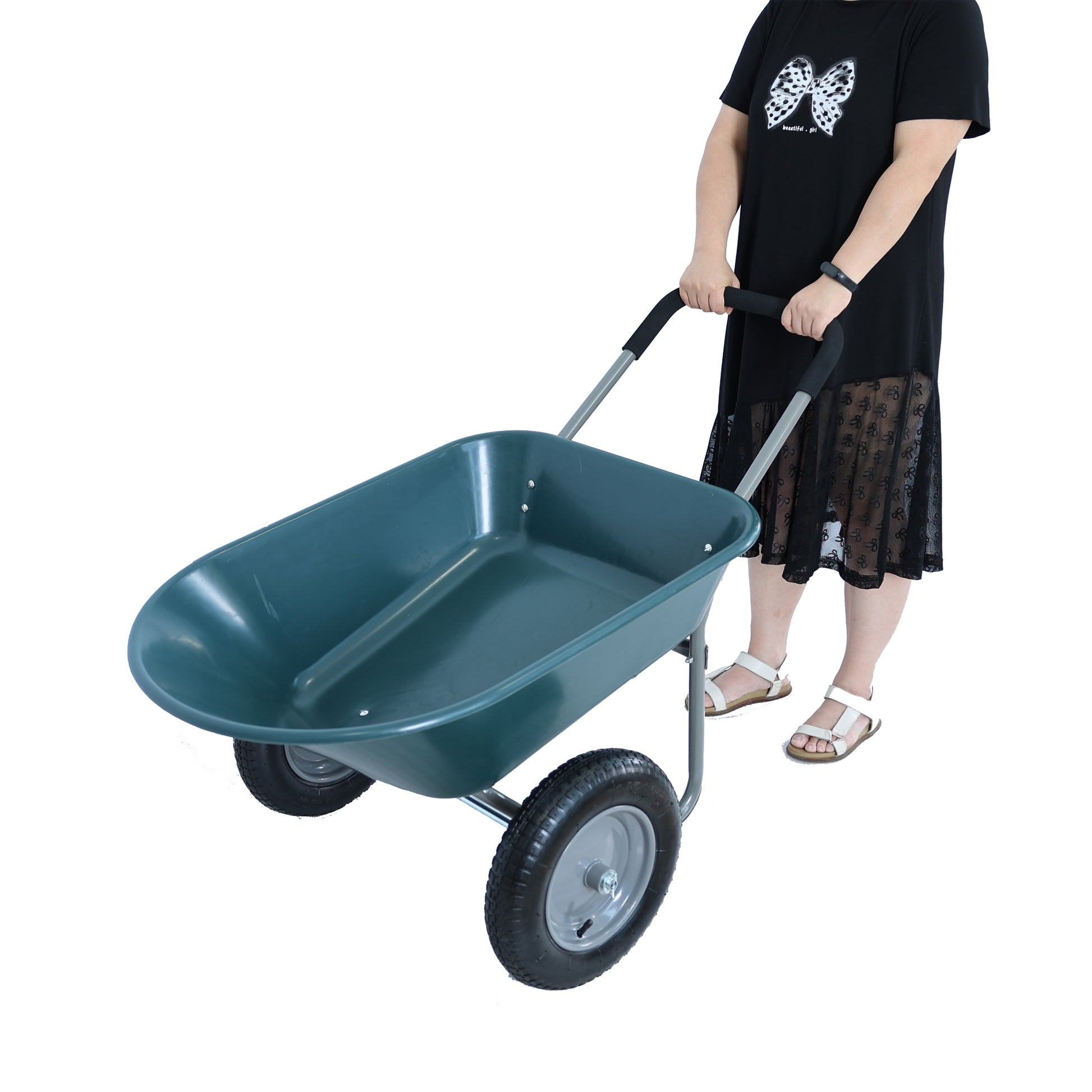 wheel barrow Two wheeled trolley for green garden 15 inch pneumatic wheel WB1001GN image 12