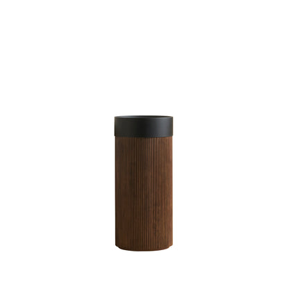 JINBO 16" Freestanding Cylindrical Cabinet,Black Round Solid Surface Basin without Faucet Hole, NO Sink Cover, NO Faucet and Drain Set, Walnut Woodgrain Color image 3