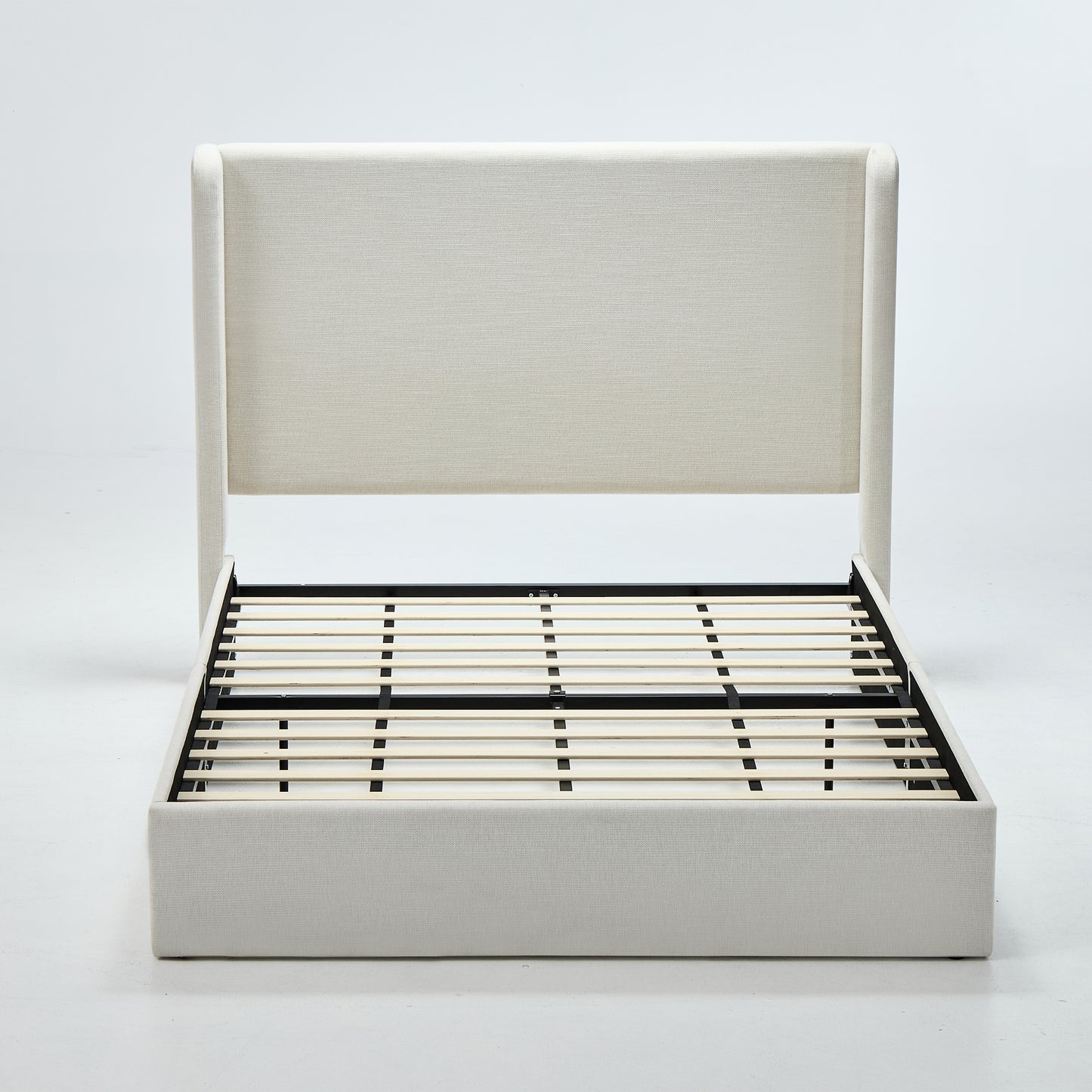 Carmen Upholstered Wingback Bed / Upholstered Platform Bed Frame / 52" High Headboard / Simplicity / Minimalist / No Box Spring Needed / California King / Textured Ivory Canvas / No Noise image 9