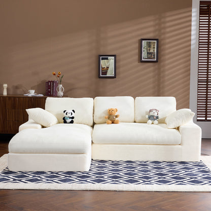 White corduroy compressed sofa. It has a soft and skin-friendly sitting feel, adding a healing atmosphere to the warm living room. It comes with 3 back cushions and 2 throw pillows. image 4