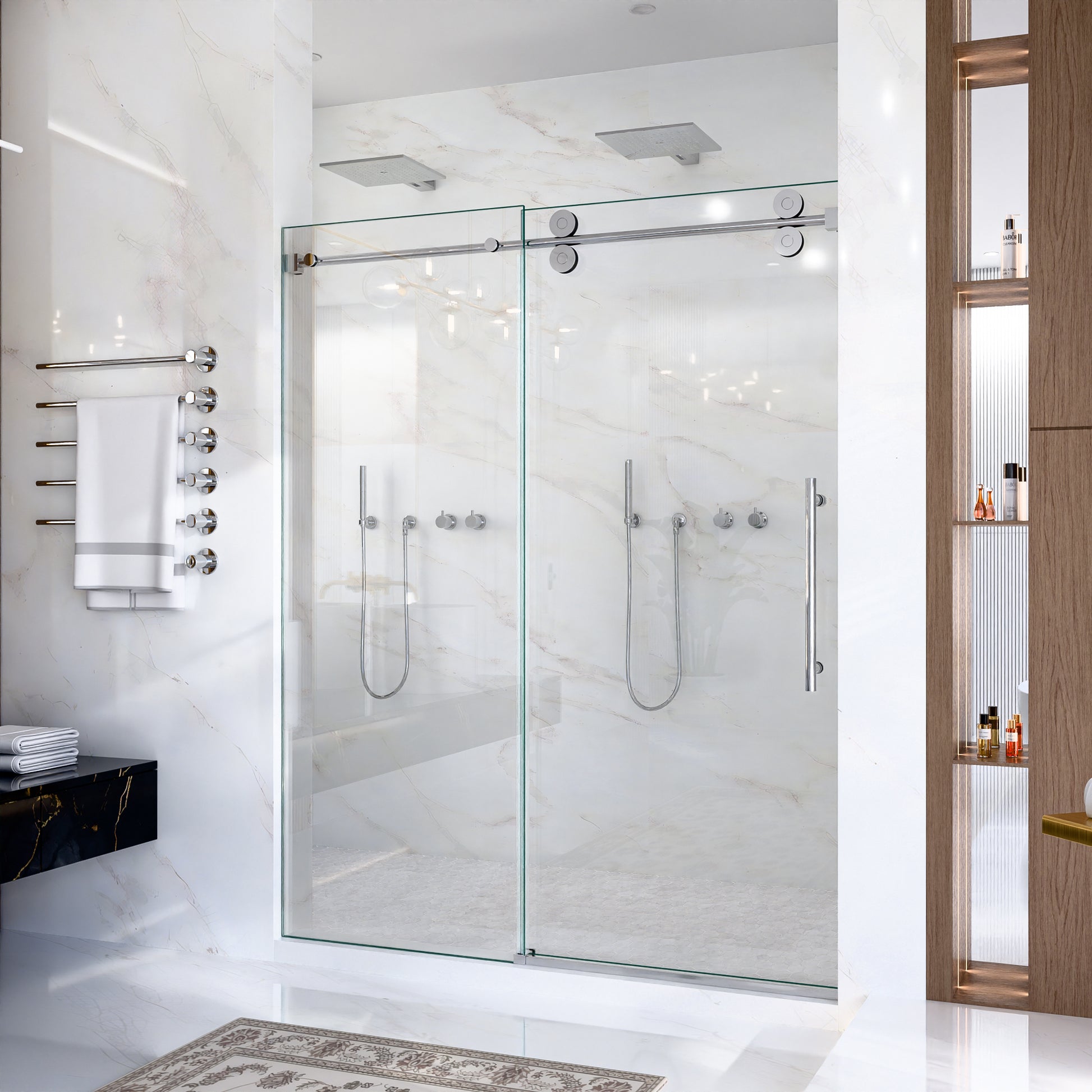 56"-60"W*72" H Frameless Single Sliding Shower Door – 5/16" (8mm) Clear Tempered Glass, Bypass Design with Chrome Finish image 4