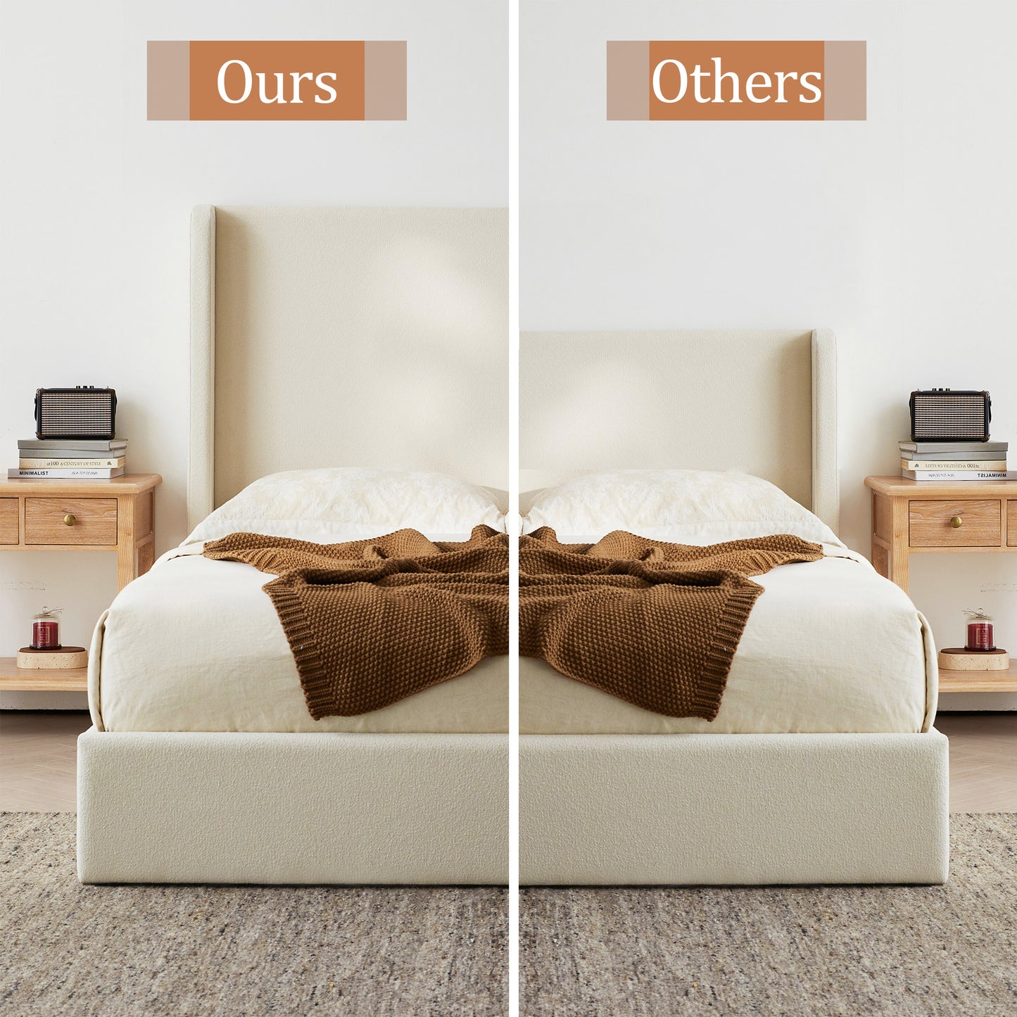 Carmen Upholstered Wingback Bed / Upholstered Platform Bed Frame / 52.3" High Headboard / Simplicity / Minimalist / No Box Spring Needed / Easy Assembly / King/ Ivory Boucle / No Noise image 5