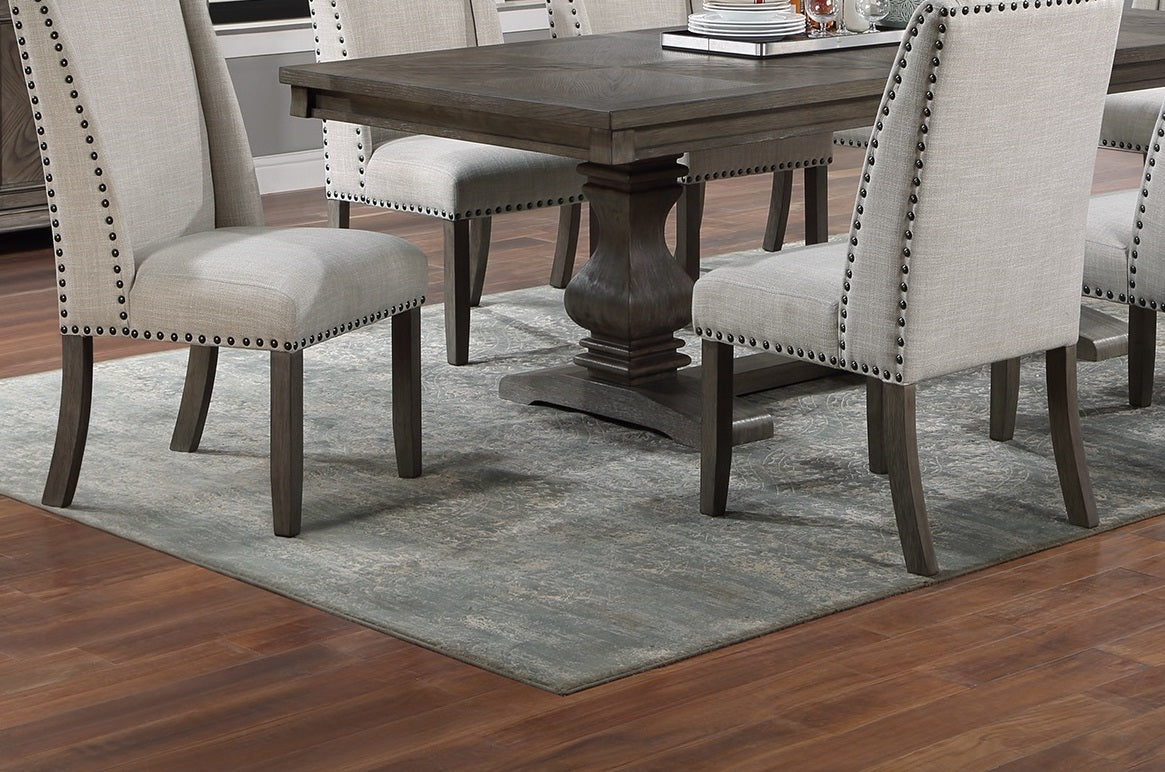 Traditional Formal 2pc Side Chairs Upholstered Wingback Design Oak Finish Dining Room Furniture Nailhead Trims Dining Chairs image 12