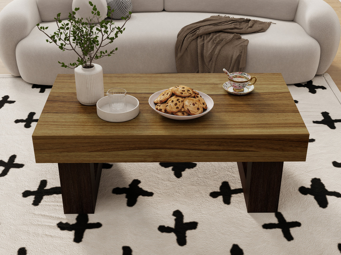 42 Inch Wood Rectangular Coffee Table, All MDF Farmhouse Accent Center Low Cocktail Tea Table with Sturdy Base for Living Room-Rustic Brown image 2