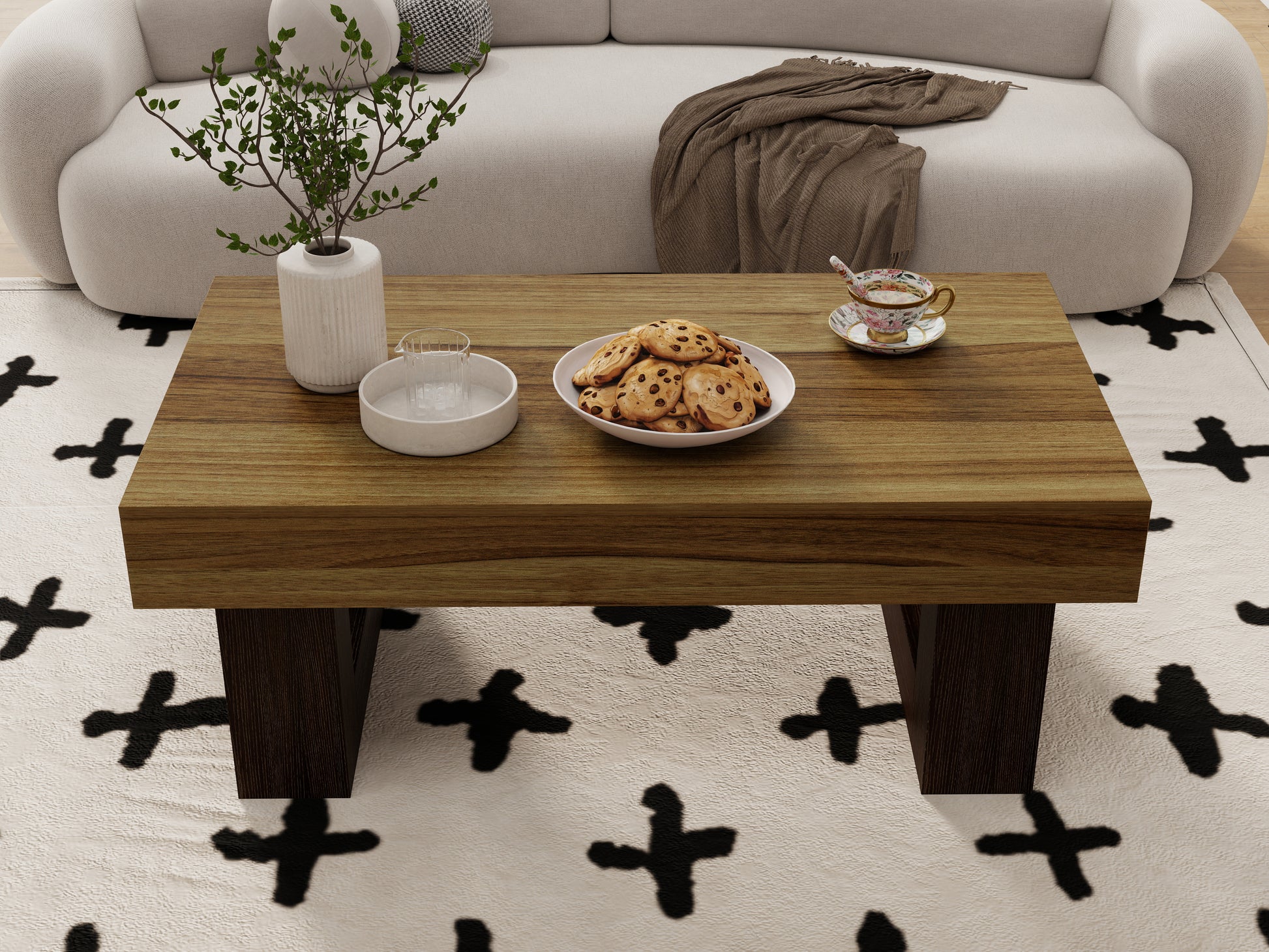 42 Inch Wood Rectangular Coffee Table, All MDF Farmhouse Accent Center Low Cocktail Tea Table with Sturdy Base for Living Room-Rustic Brown image 2