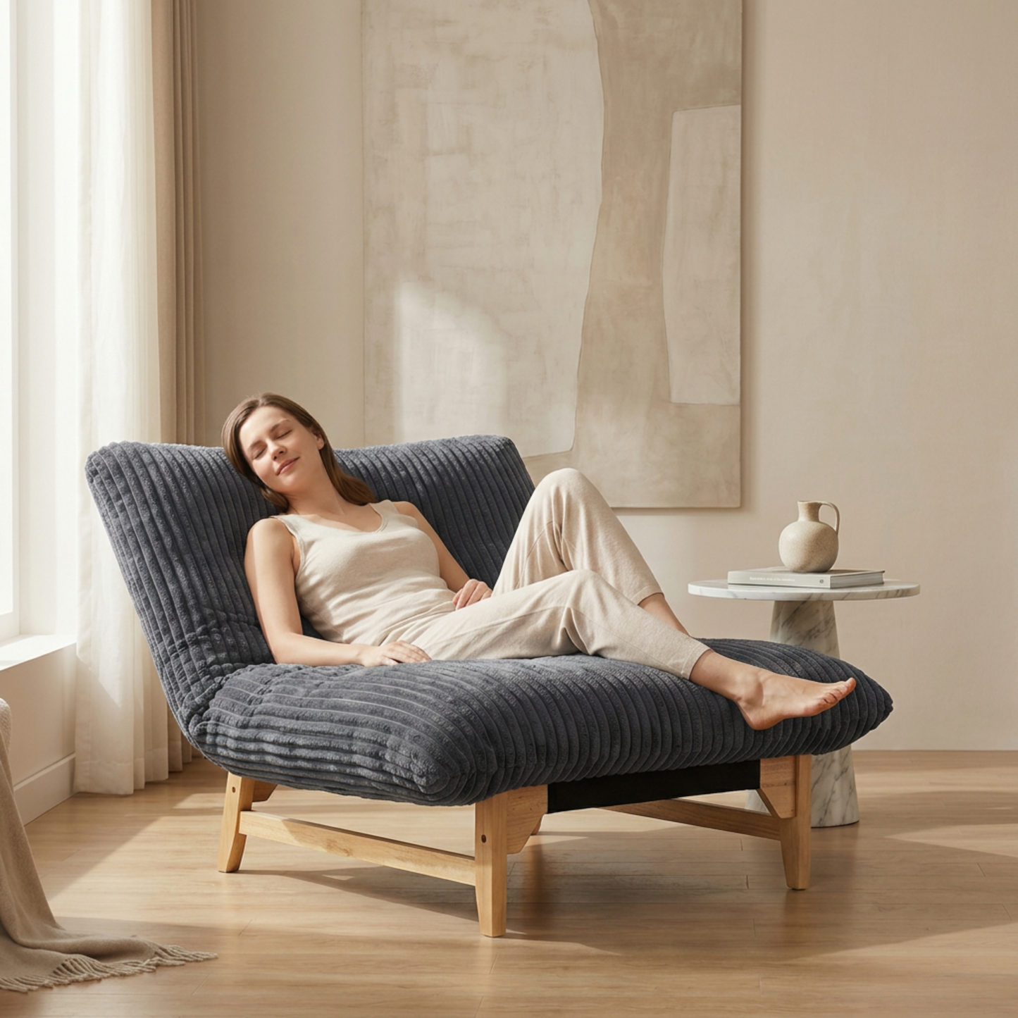 Bean bag chair for Adults,Accent Armless Lazy Sofa, Casual Single Sofa, Corduroy Fabric, For Living Room And Bedroom, With Backrest, Single Seat image 1