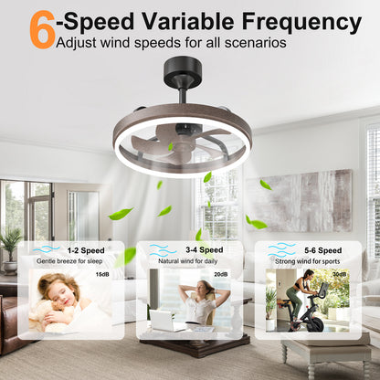 20.5" Rustic Brown Ceiling Fans with Lights Remote & APP Control, Downrod Mount Dimmable LED Fandelier, 6 Speeds Quiet DC Motor, Modern Ceiling Fan for Bedroom Living Room image 5