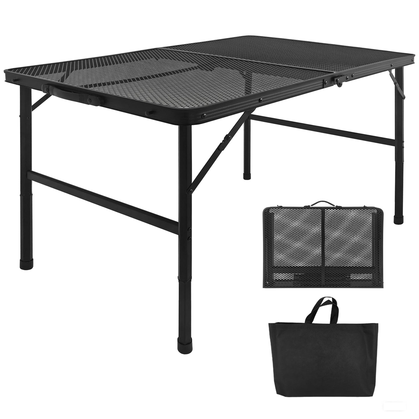 3FT Camping Table with Mesh Desktop, Lightweight & Portable Small Folding Grill Table Black image 1