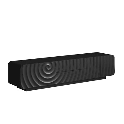 70''Tv Console With Modern Unique Spiral Wave Design With Storage Cabinet And 2 Drawers Tv Stand For Living Room, Bedroom, Black image 6